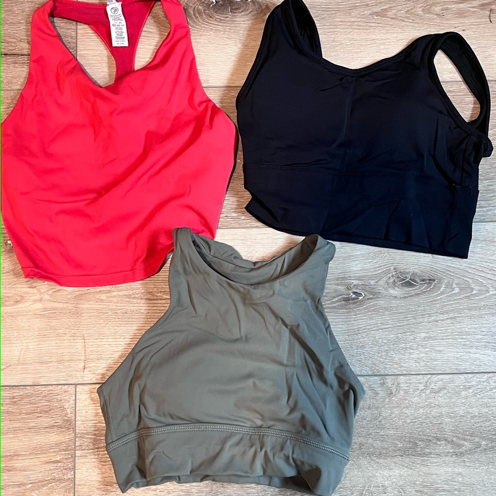Set of Three Sports Bras - Red, Black, and Green